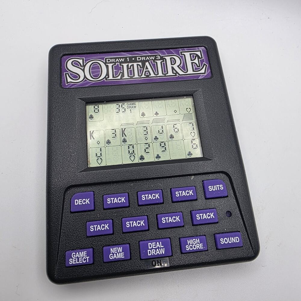 Vintage Electronic Solitaire Handheld LCD Card Game Draw 1 Draw 3 Tested Works